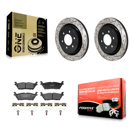 Rear Coated Drilled Slot Disc Brake Rotors Semi-Metallic Pad Kit For Ford F-150 Lightning KDF-101352