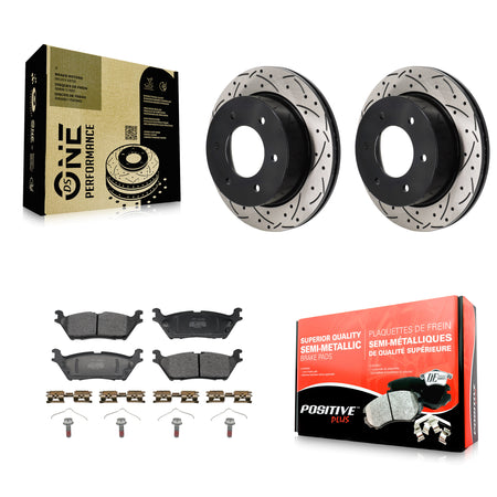 Rear Drilled Slot Disc Brake Rotor & Semi-Metallic Pad Kit For 2022-2023 Ford Bronco 3.0L KDF-101354