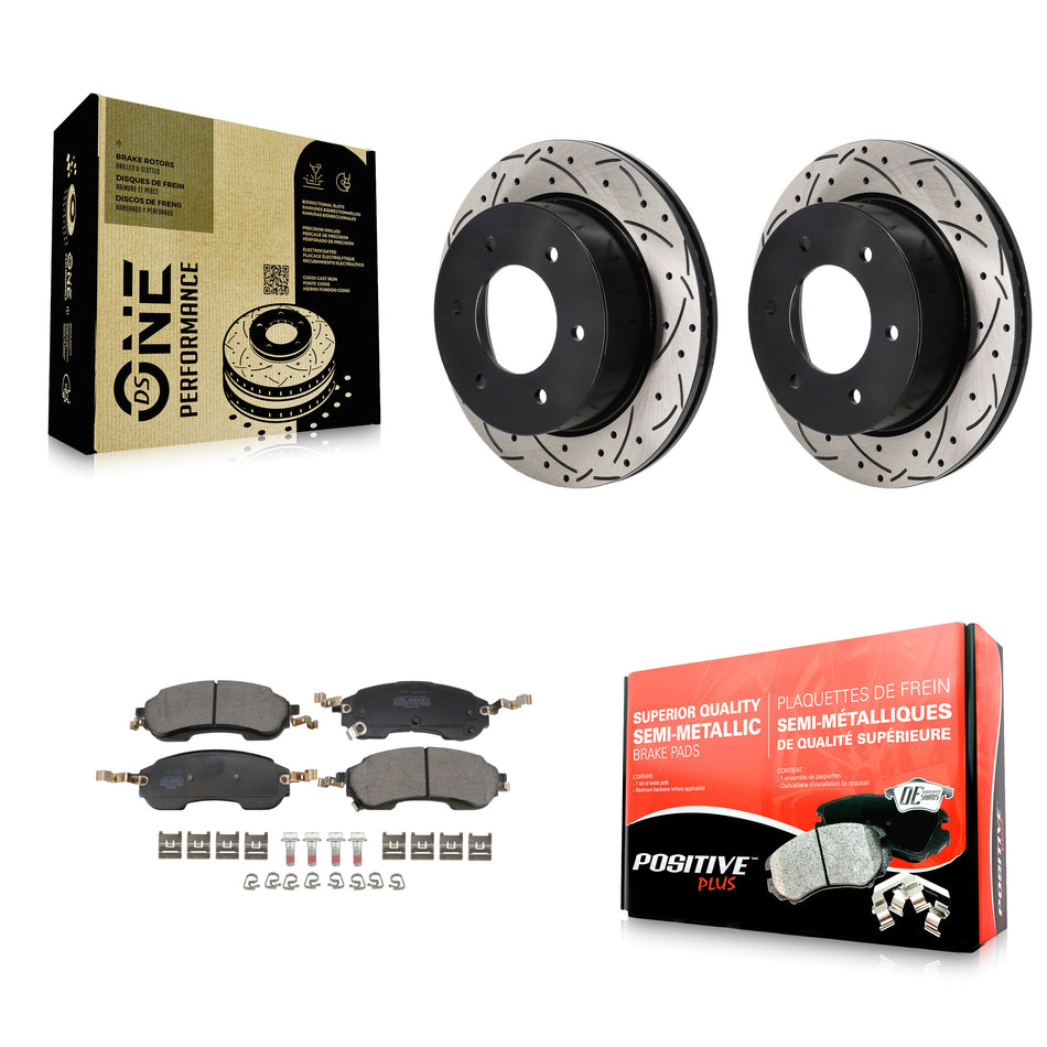 Rear Coated Drilled Slotted Disc Brake Rotors And Semi-Metallic Pads Kit For Ford Bronco KDF-101355