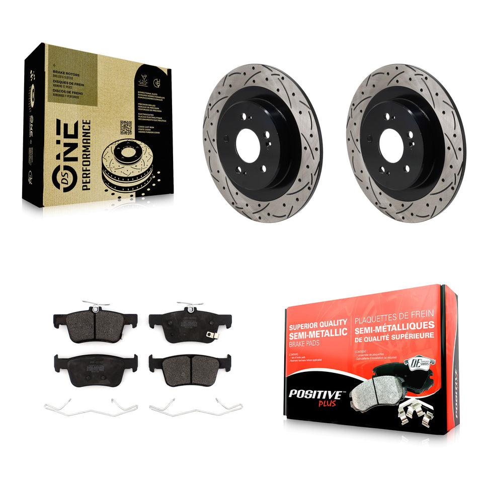 Rear Coated Drilled Slot Disc Brake Rotor & Semi-Metallic Pad Kit For 2021-2023 Acura TLX KDF-101358