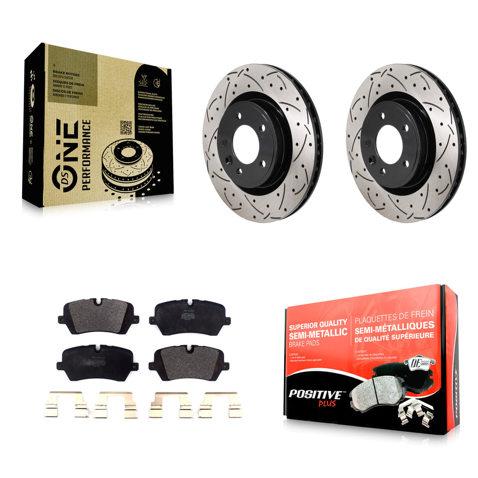 Rear Drilled Slot Disc Brake Rotor & Semi-Metallic Pad Kit For Land Rover Discovery Range KDF-101360