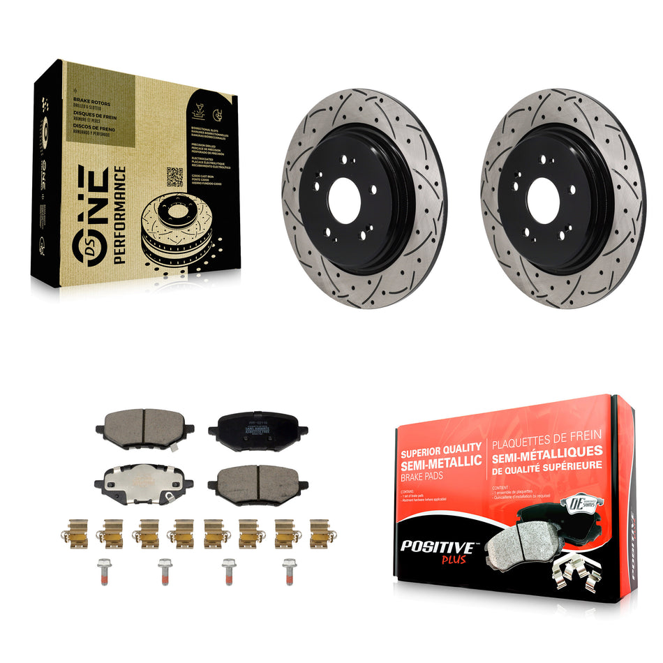 Rear Coated Drilled Slotted Disc Brake Rotor Semi-Metallic Pad Kit For Honda HR-V Clarity KDF-101371