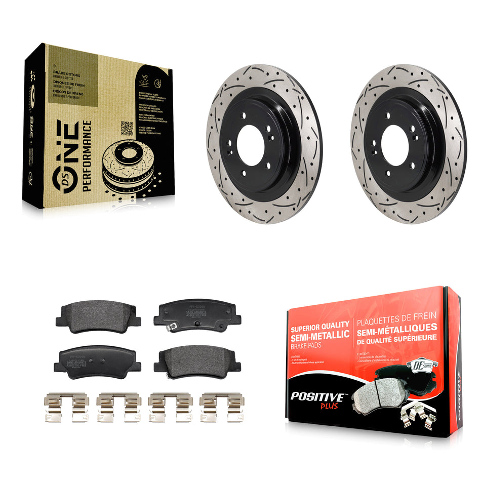 Rear Drilled Slot Disc Brake Rotors Semi-Metallic Pad Kit For Hyundai Tucson Kia Sportage KDF-101372