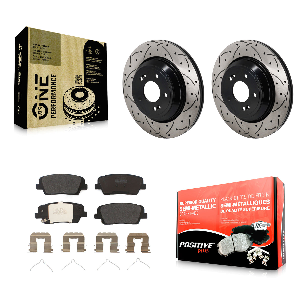 Rear Drilled Slot Disc Brake Rotors Semi-Metallic Pad Kit For Genesis G70 Kia Stinger G80 KDF-101376