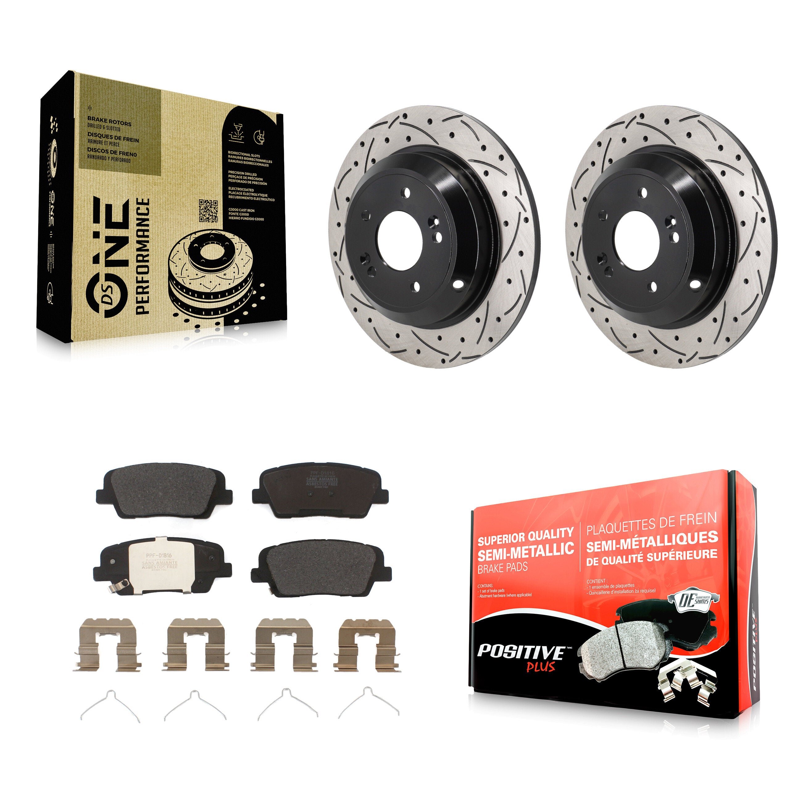 Rear Coated Drill Slot Disc Brake Rotor Semi-Metallic Pad Kit For Genesis G70 Kia Stinger KDF-101377