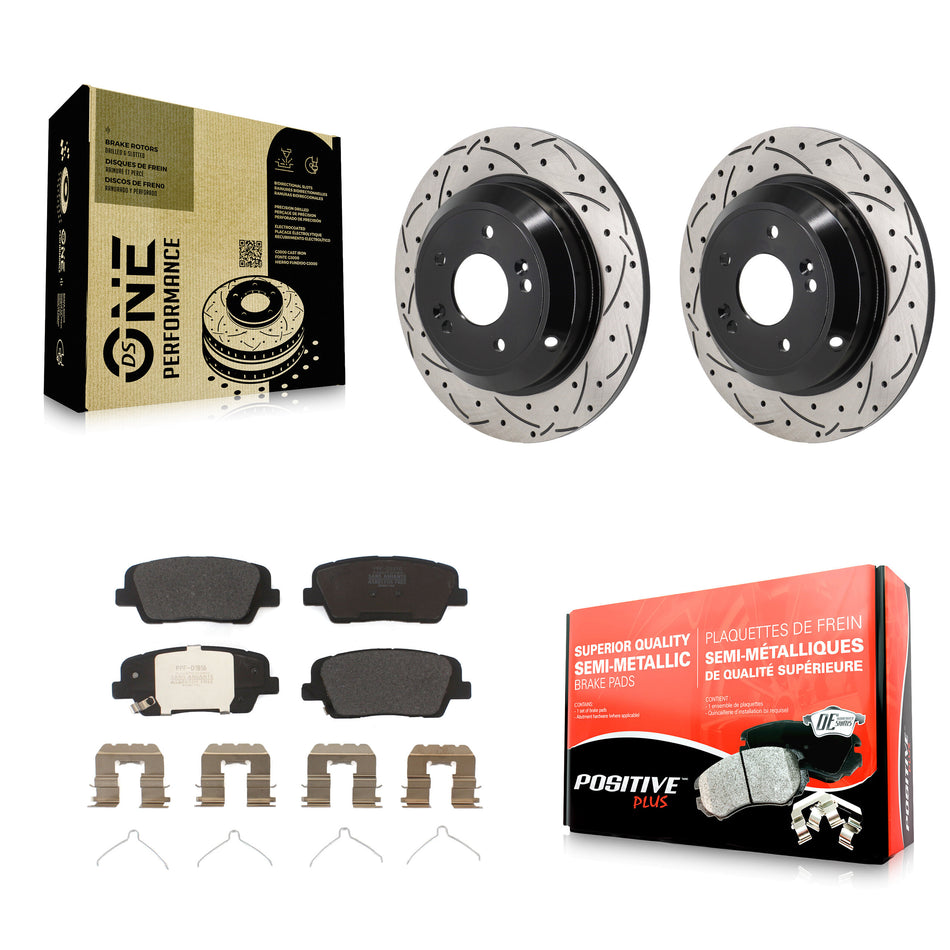 Rear Coated Drill Slot Disc Brake Rotor Semi-Metallic Pad Kit For Genesis G70 Kia Stinger KDF-101377