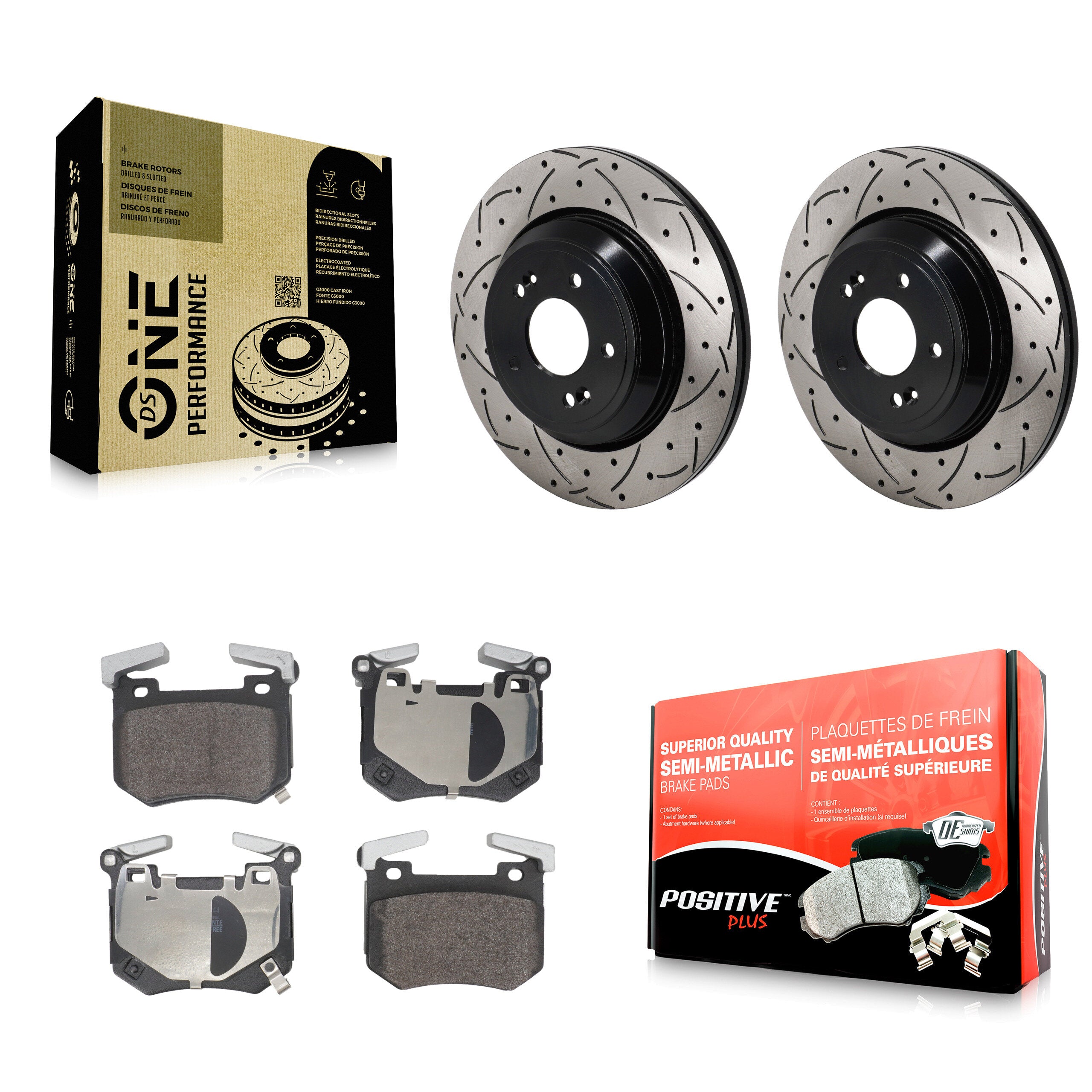 Rear Drilled Slot Disc Brake Rotor Semi-Metallic Pad Kit For Genesis G70 Kia Stinger 3.3L KDF-101379