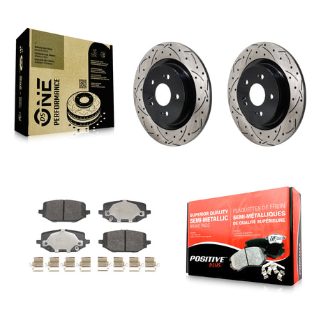Rear Coated Drilled Slot Disc Brake Rotor & Semi-Metallic Pad Kit For 2022-2024 Acura MDX KDF-101383