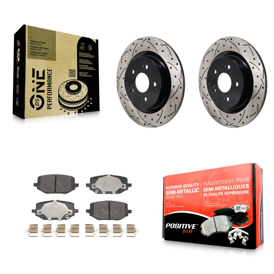 Rear Coated Drilled Slot Disc Brake Rotor & Semi-Metallic Pad Kit For 2022-2024 Acura MDX KDF-101383