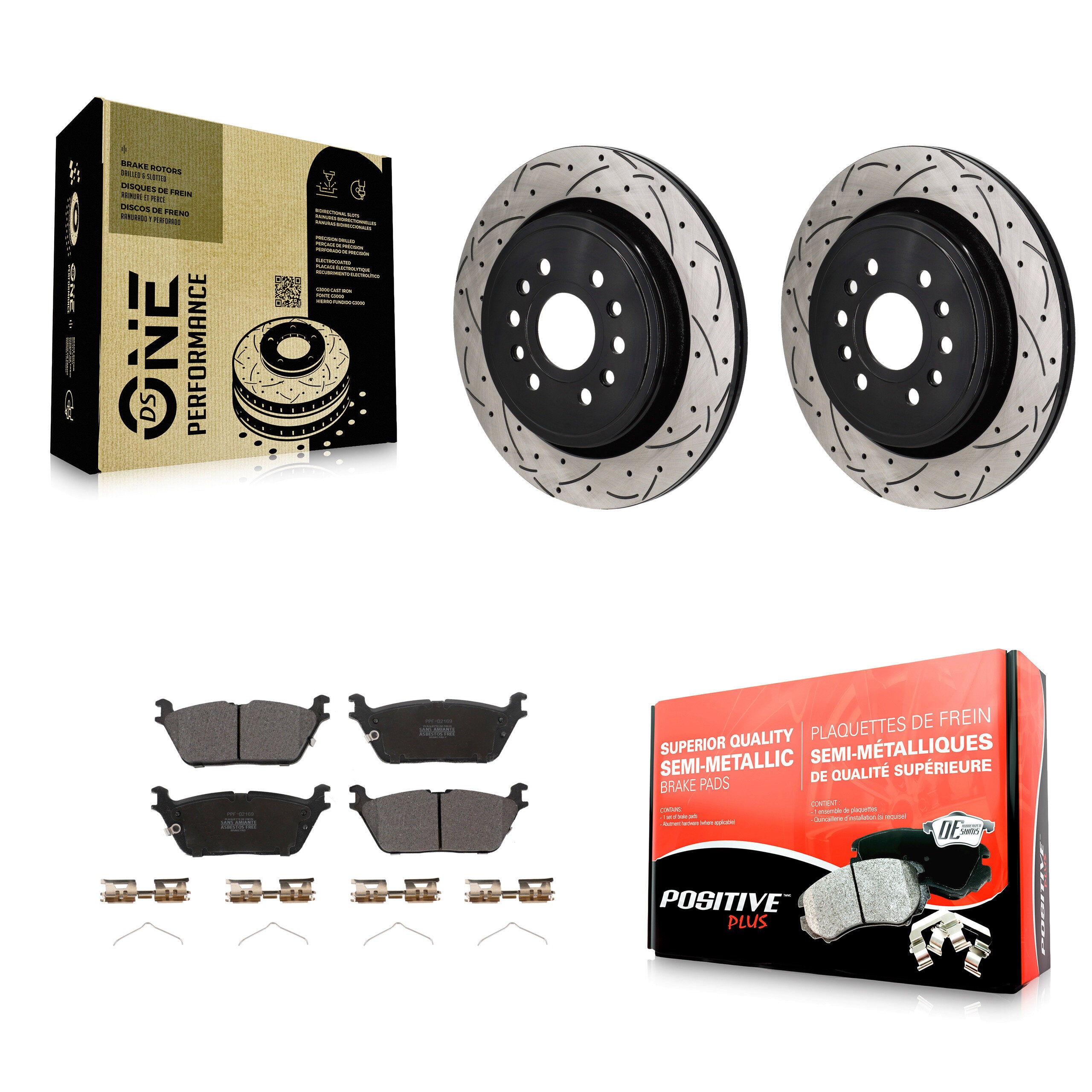 Rear Drill Slot Disc Brake Rotor Semi-Metallic Pad Kit For Ram 1500 Jeep Wagoneer Grand L KDF-101386