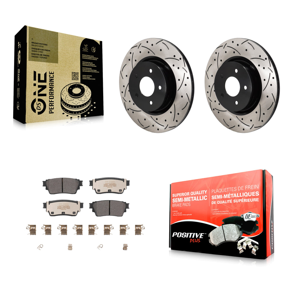 Rear Drilled Slot Brake Rotors Semi-Metallic Pad Kit For Mitsubishi Outlander Nissan QX60 KDF-101387