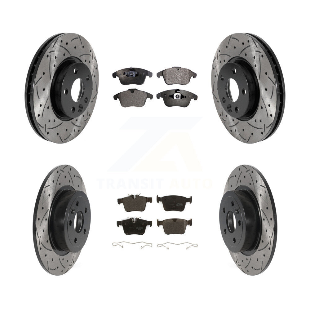 Front Rear Drill Slot Disc Brake Rotors Semi-Metallic Pad Kit For Land Rover Range Evoque KDF-101389
