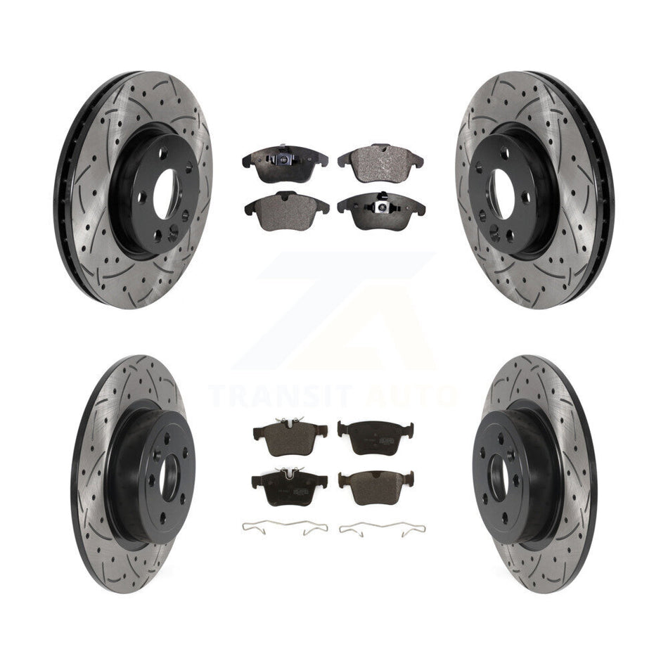 Front Rear Drill Slot Disc Brake Rotors Semi-Metallic Pad Kit For Land Rover Range Evoque KDF-101389
