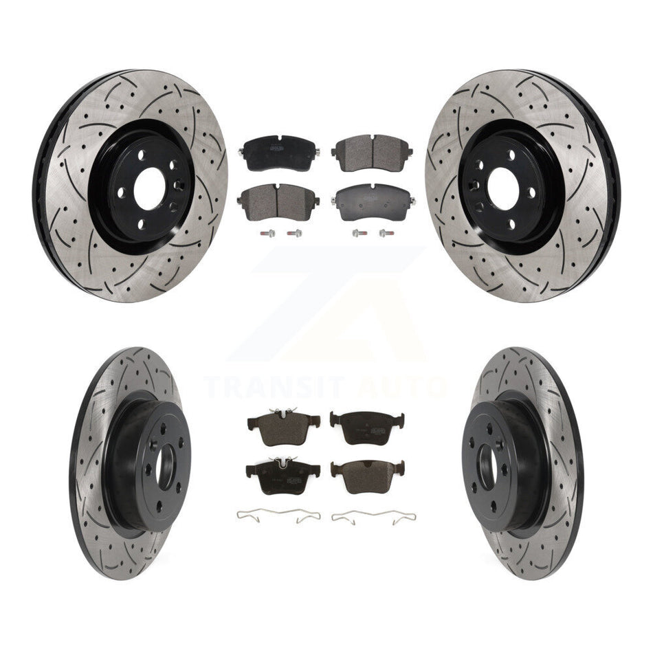 Front Rear Drill Slot Disc Brake Rotors Semi-Metallic Pad Kit For Land Rover Range Evoque KDF-101390