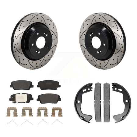 Rear Disc Drilled & Slotted Rotors Semi-Metallic Pads Parking Shoes Kit For Genesis G80 KDF-101402