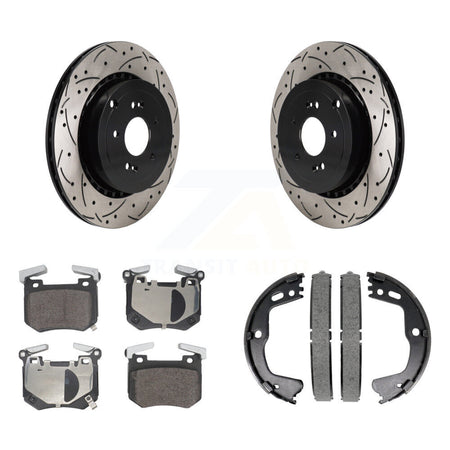 Rear Disc Drilled & Slotted Rotors Semi-Metallic Pads Parking Shoes Kit For Kia Stinger KDF-101404