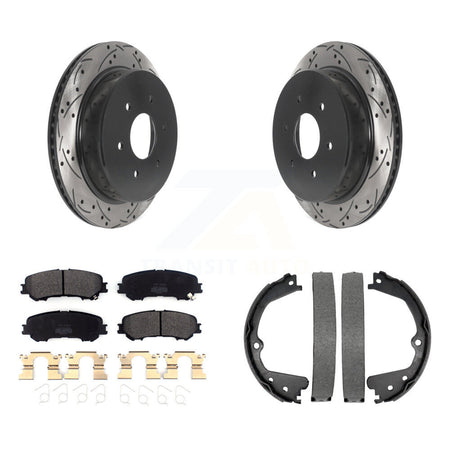 Rear Disc Drilled & Slotted Rotors Semi-Metallic Pads Parking Shoes Kit For Nissan TITAN KDF-101409