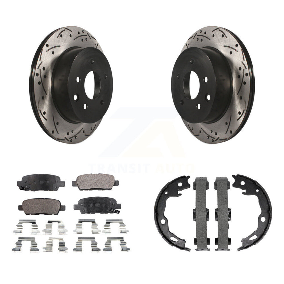 Rear Disc Drilled & Slotted Rotors Semi-Metallic Pads Parking Shoes Kit For Nissan Rogue KDF-101410
