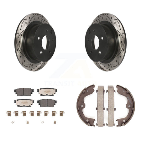 Rear Disc Drilled & Slotted Rotors Semi-Metallic Pads Parking Shoes Kit For Nissan Altima KDF-101412