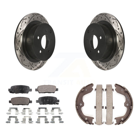 Rear Disc Drilled & Slotted Rotors Semi-Metallic Pads Parking Shoes Kit For Nissan Altima KDF-101413