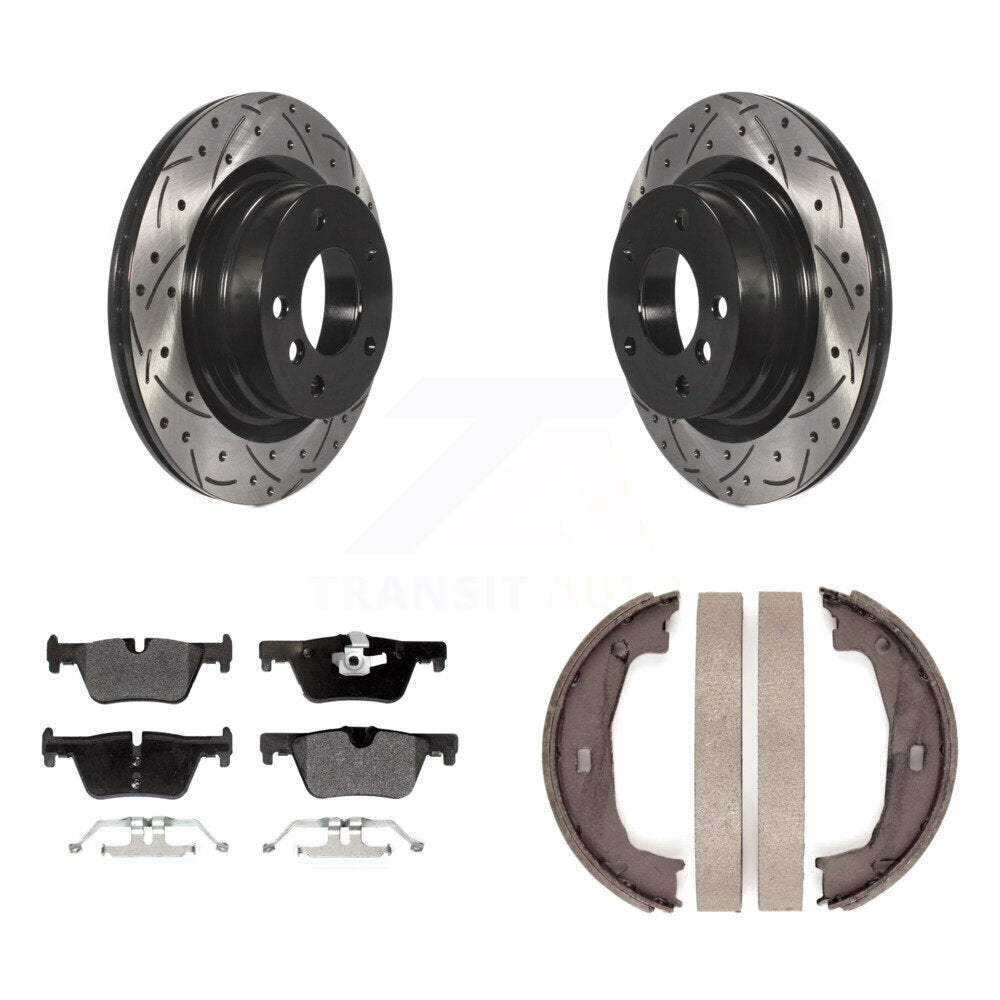 Rear Disc Drilled & Slotted Rotors Semi-Metallic Pads Parking Shoes Kit For BMW 230i 228i KDF-101418