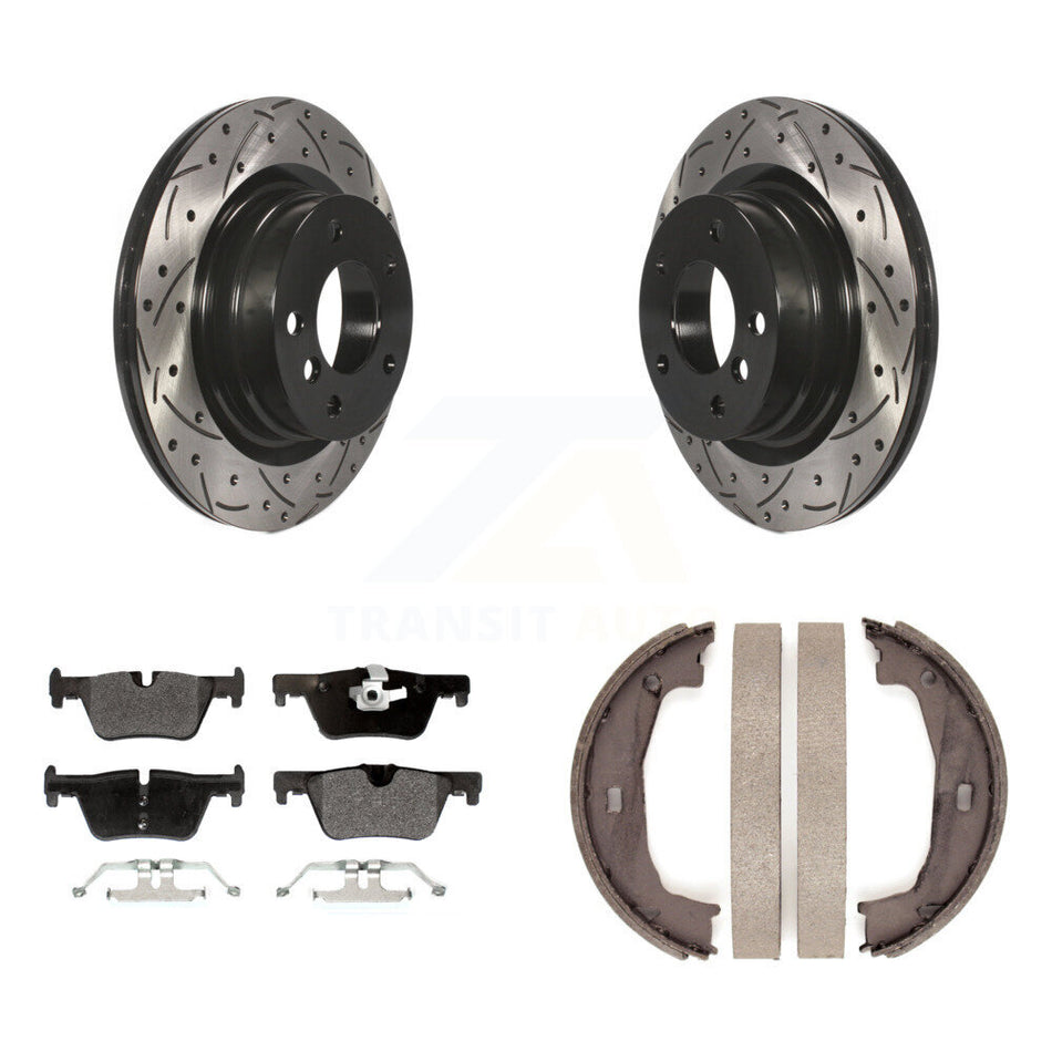 Rear Disc Drilled & Slotted Rotors Semi-Metallic Pads Parking Shoes Kit For BMW 230i 228i KDF-101418