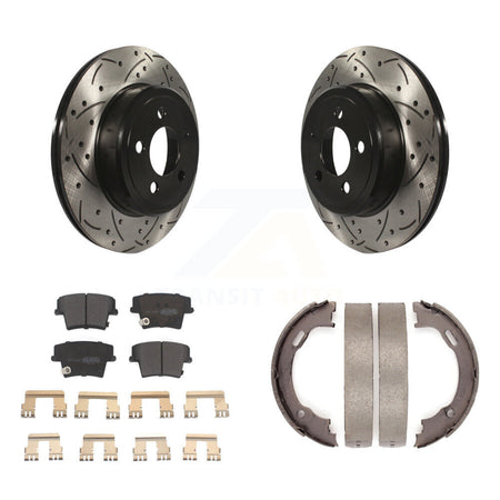 Rear Disc Drilled & Slotted Rotors Semi-Metallic Pads And Parking Shoes Kit For Dodge 300 KDF-101428