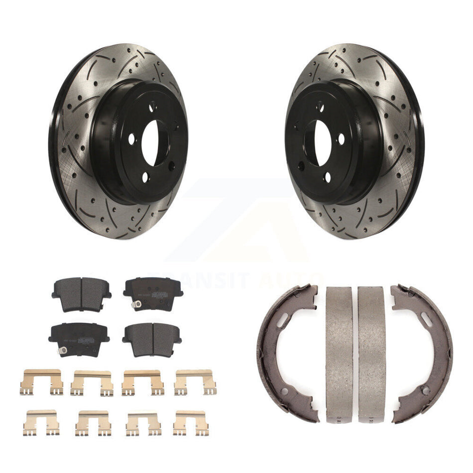 Rear Disc Drilled & Slotted Rotors Semi-Metallic Pads And Parking Shoes Kit For Dodge 300 KDF-101428
