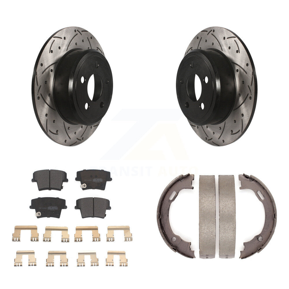 Rear Disc Drilled & Slotted Rotors Semi-Metallic Pads And Parking Shoes Kit For Dodge 300 KDF-101429
