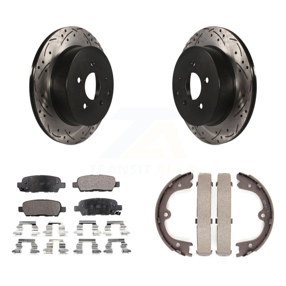 Rear Disc Drilled & Slotted Rotors Semi-Metallic Pads Parking Shoes Kit For Nissan Murano KDF-101446