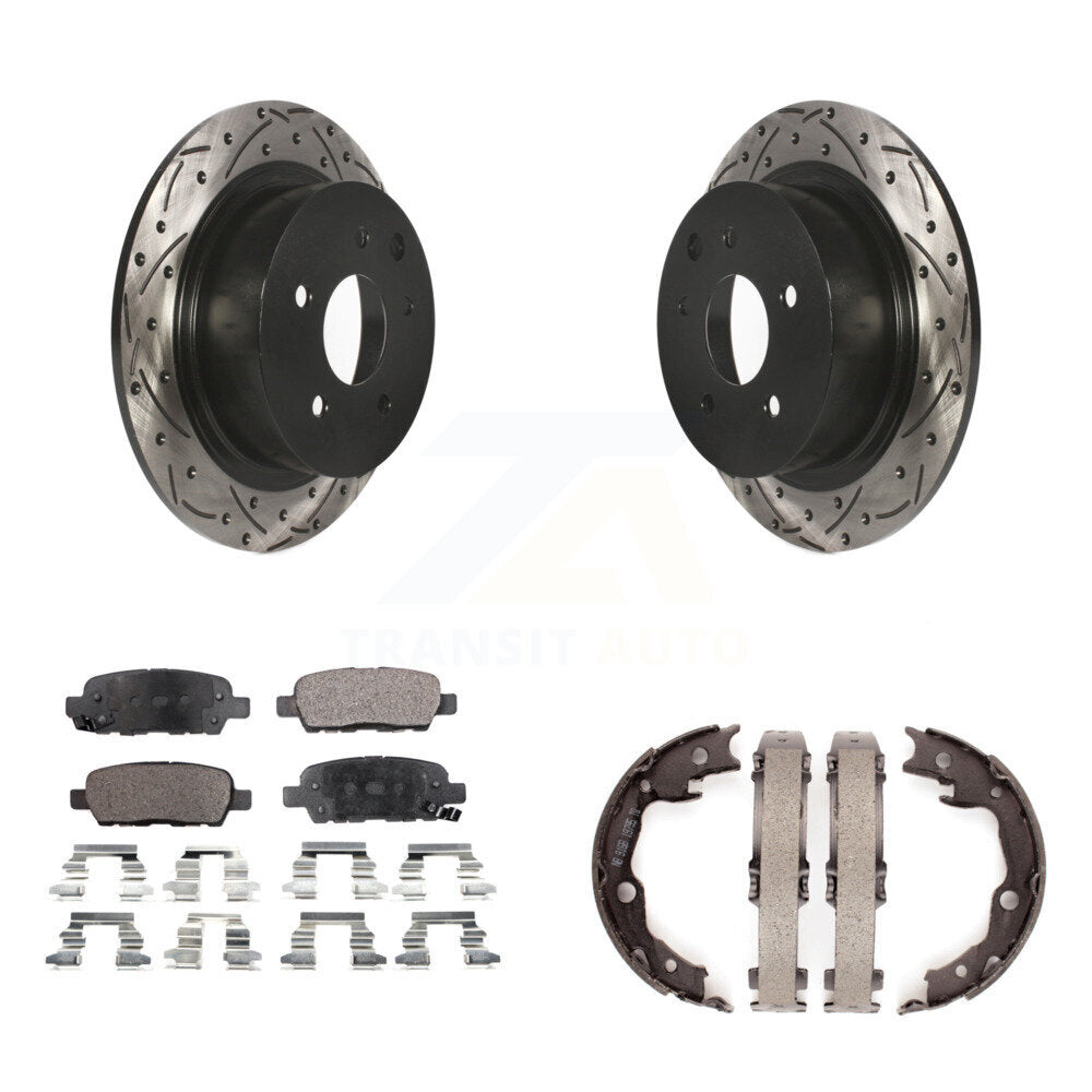 Rear Disc Drilled & Slotted Rotors Semi-Metallic Pads Parking Shoes Kit For Nissan Sentra KDF-101450