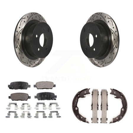Rear Disc Drilled & Slotted Rotors Semi-Metallic Pads Parking Shoes Kit For Nissan Sentra KDF-101450