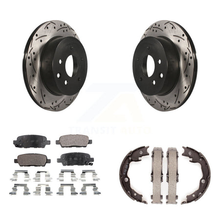 Rear Disc Drilled & Slotted Rotors Semi-Metallic Pads Parking Shoes Kit For Nissan Rogue KDF-101451