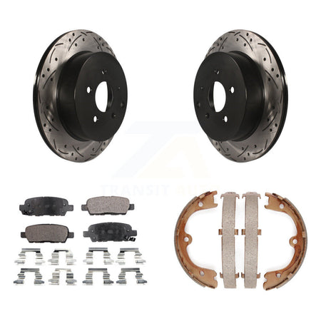 Rear Disc Drilled & Slotted Rotors Semi-Metallic Pads Parking Shoes Kit For INFINITI FX35 KDF-101457
