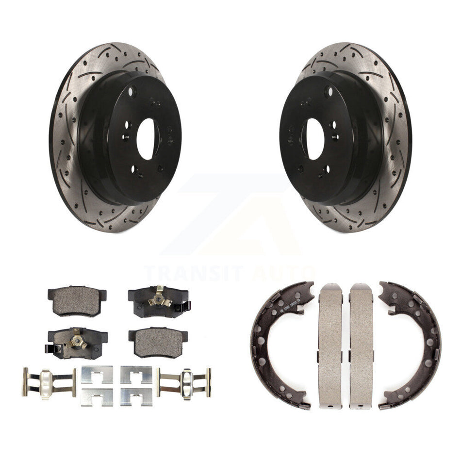Rear Disc Drilled & Slotted Rotors Semi-Metallic Pads Parking Shoes Kit For Honda CR-V KDF-101460