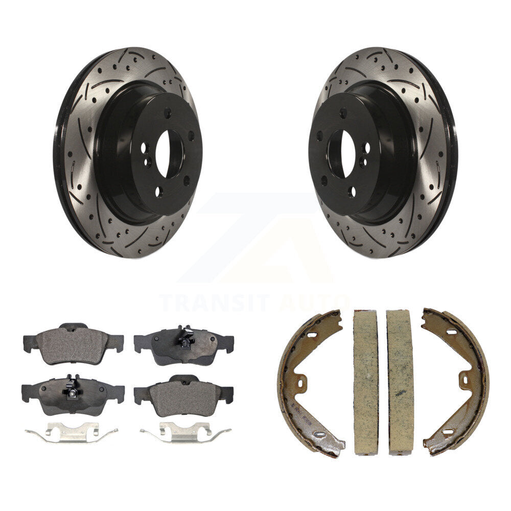 Rear Disc Drilled & Slotted Rotors Semi-Metallic Pads Parking Shoes Kit For Mercedes-Benz KDF-101463