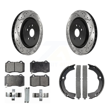 Rear Disc Drilled & Slotted Rotors Semi-Metallic Pads Parking Shoes Kit For Chevrolet CTS KDF-101472