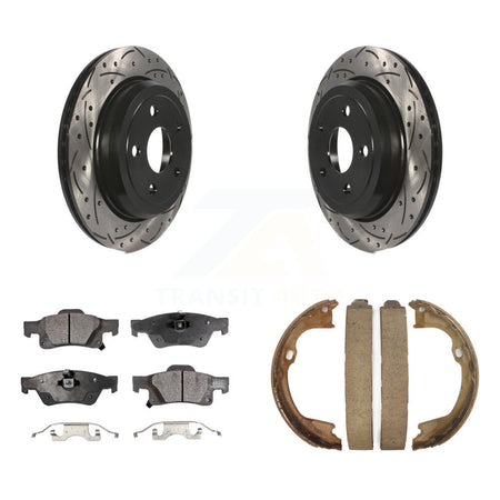 Rear Disc Drilled & Slotted Rotors Semi-Metallic Pads Parking Shoes Kit For Jeep Grand WK KDF-101476