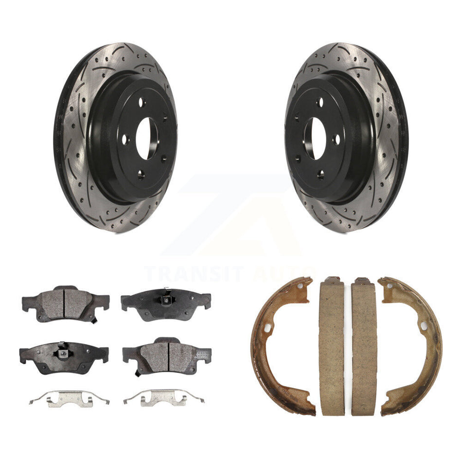 Rear Disc Drilled & Slotted Rotors Semi-Metallic Pads Parking Shoes Kit For Jeep Grand WK KDF-101476