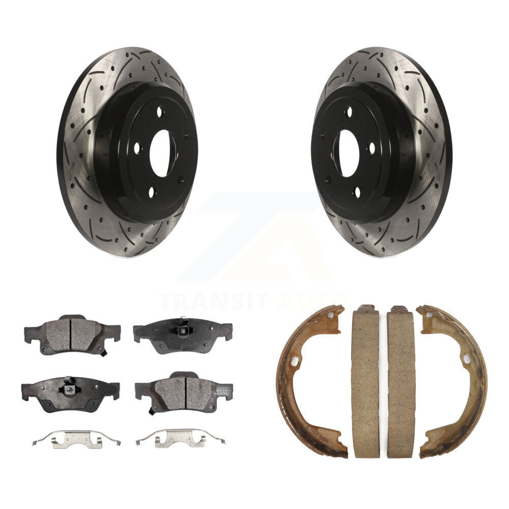 Rear Disc Drilled & Slotted Rotors Semi-Metallic Pads Parking Shoes Kit For Dodge Durango KDF-101477