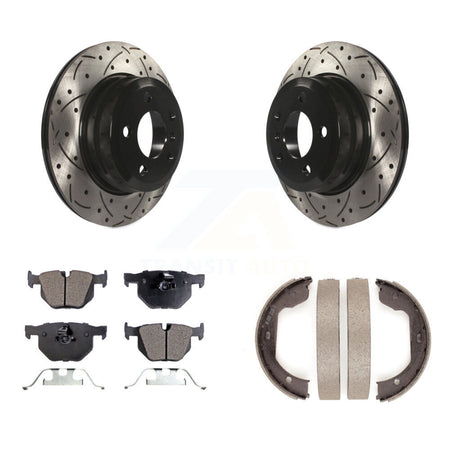 Rear Disc Drilled & Slotted Rotors Semi-Metallic Pads And Parking Shoes Kit For BMW X5 X6 KDF-101481