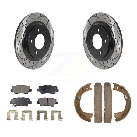 Rear Disc Drilled & Slotted Rotors Semi-Metallic Pads Parking Shoes Kit For Hyundai Azera KDF-101483
