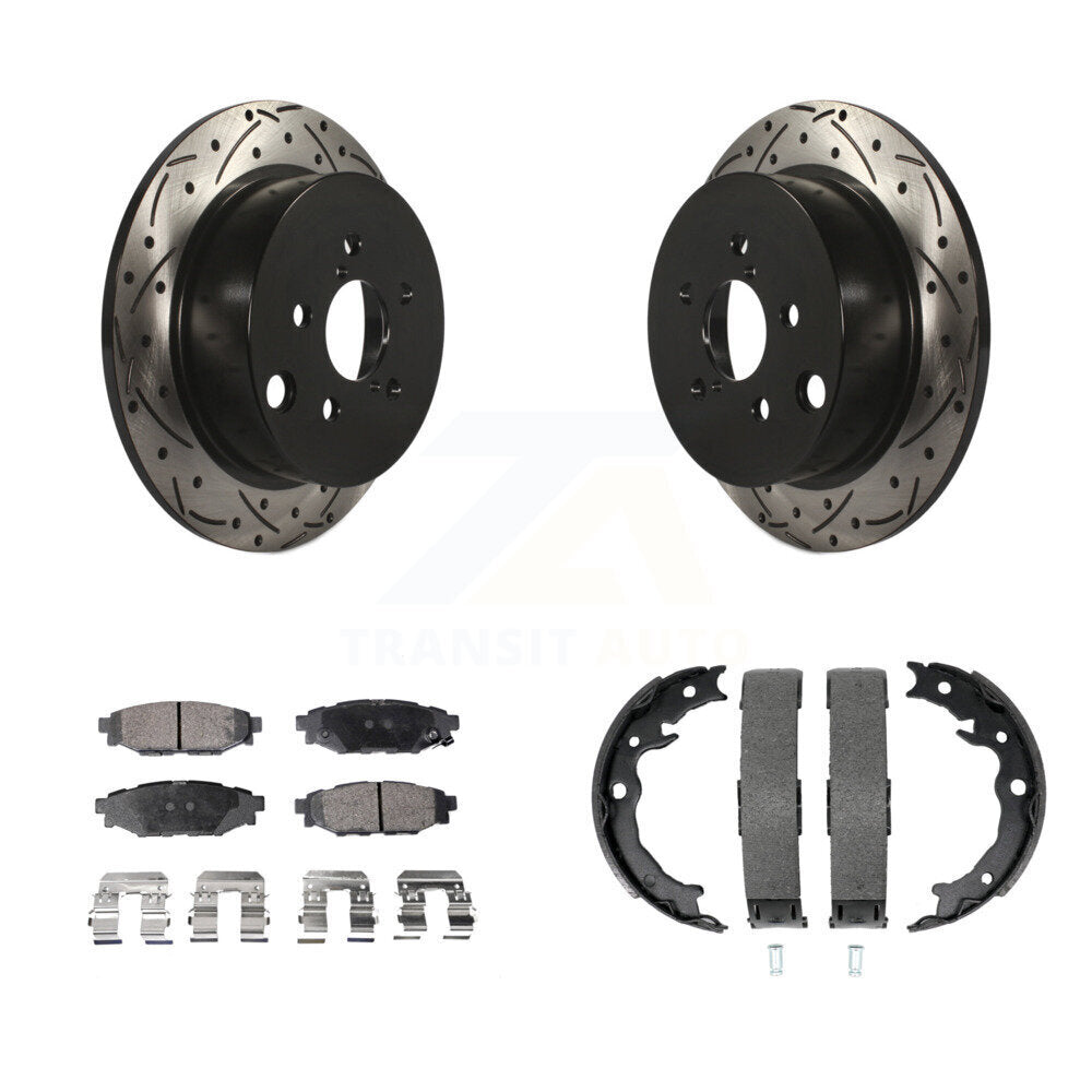 Rear Disc Drilled & Slotted Rotors Semi-Metallic Pads And Parking Shoes Kit For Subaru XV KDF-101485