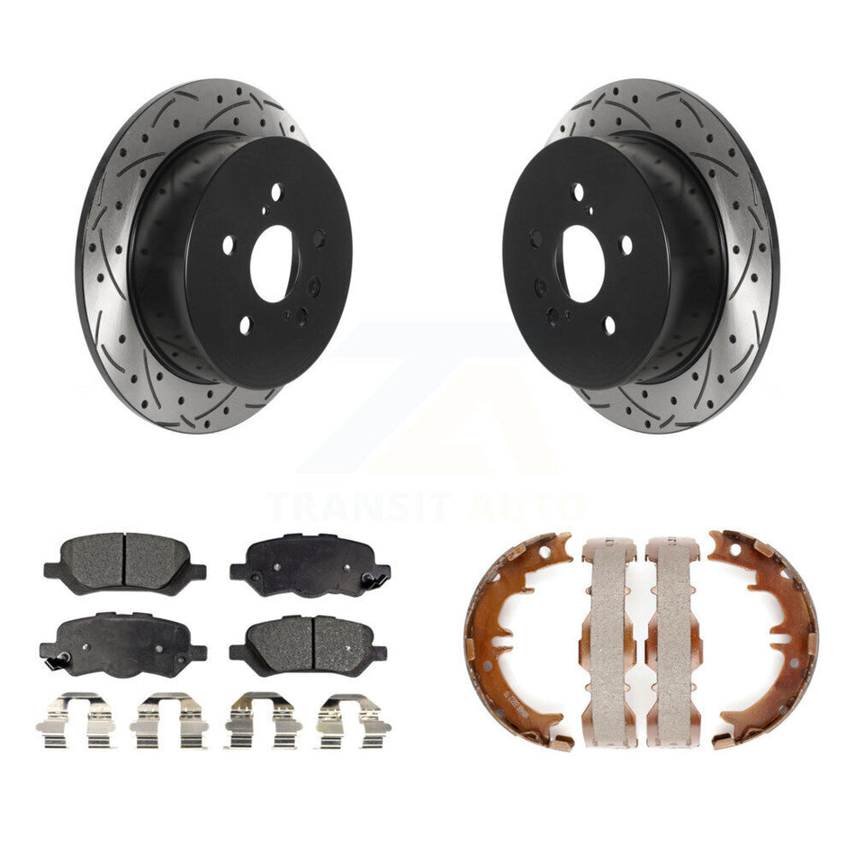 Rear Disc Drilled & Slotted Rotors Semi-Metallic Pads Parking Shoes Kit For Toyota Venza KDF-101488