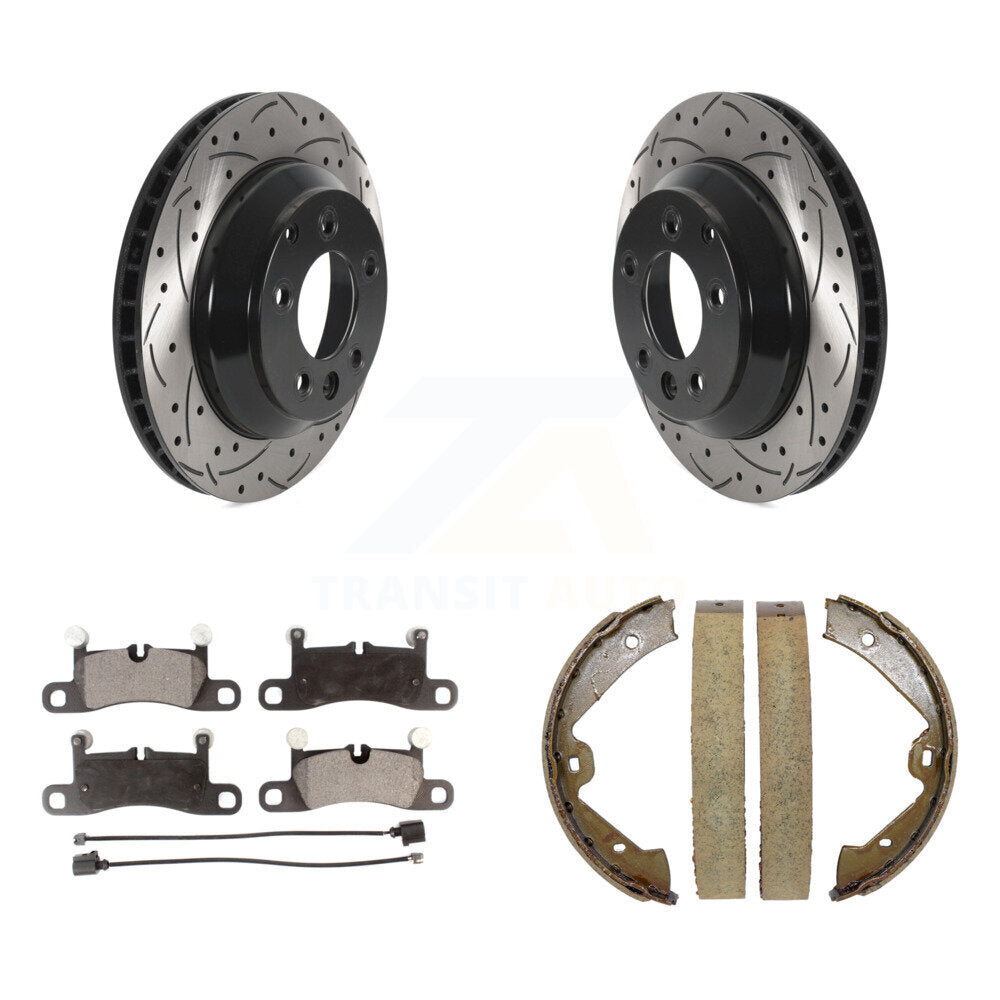 Rear Disc Drilled & Slotted Rotors Semi-Metallic Pads Parking Shoes Kit For Volkswagen KDF-101501