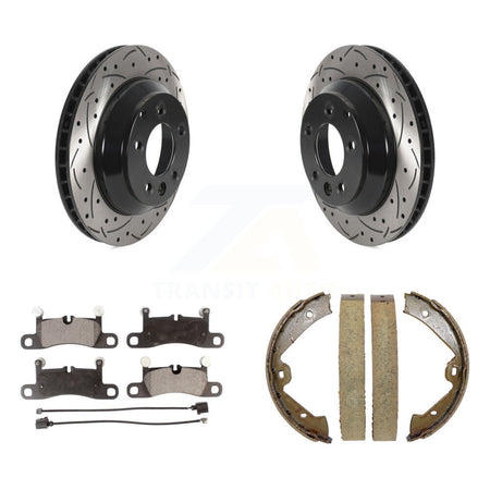 Rear Disc Drilled & Slotted Rotors Semi-Metallic Pads Parking Shoes Kit For Volkswagen KDF-101501