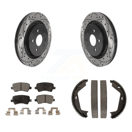 Rear Disc Drilled & Slotted Rotors Semi-Metallic Pads Parking Shoes Kit For Volvo S80 AWD KDF-101507