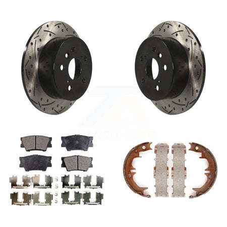 Rear Disc Drilled & Slotted Rotors Semi-Metallic Pads Parking Shoes Kit For Toyota Camry KDF-101526