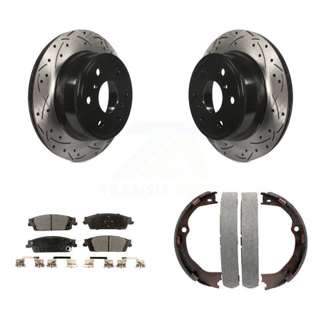 Rear Disc Drilled & Slotted Rotors Semi-Metallic Pads Parking Shoes Kit For GMC Chevrolet KDF-101538