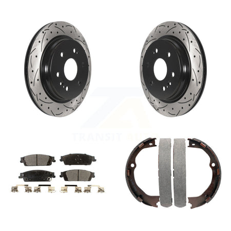 Rear Disc Drilled & Slotted Rotors Semi-Metallic Pads Parking Shoes Kit For Chevrolet LD KDF-101540